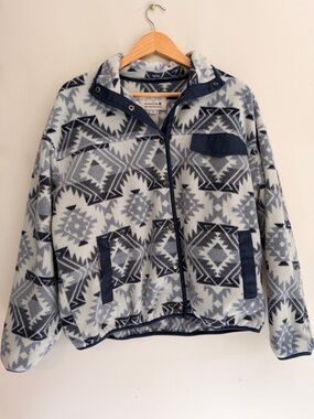 Women's Navy & Light Gray Patterned Fleece Jacket
